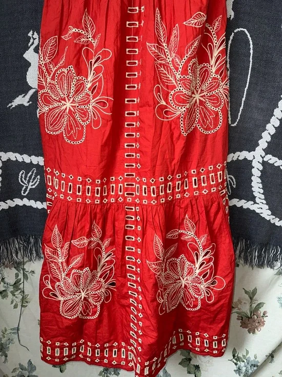 Rails Red Embroidered Midi Dress with Ivory Floral Detail - Picture 5 of 5